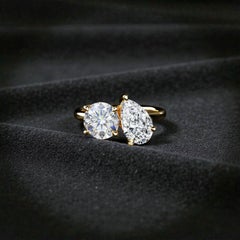 GIA Certified 3.50 Carat D/VVS2 Round & Pear Diamond Toi Et Moi Ring 18K Gold