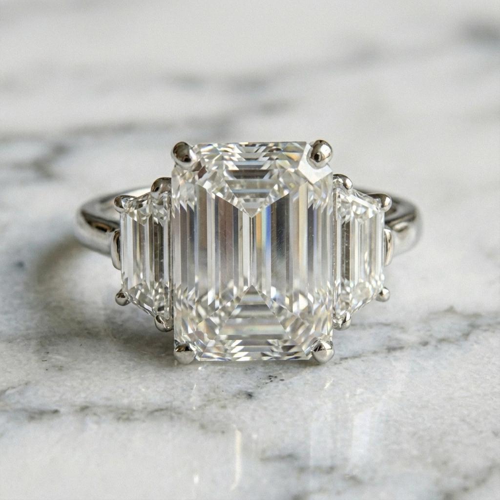 Taille émeraude Bague en diamant certifié GIA de 3,50 carats, couleur E VS1, taille émeraude en vente