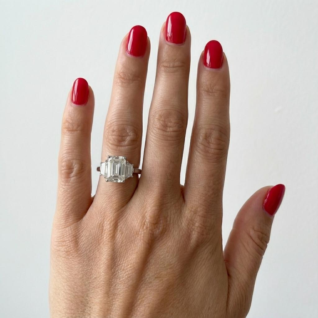 Bague en diamant certifié GIA de 3,50 carats, couleur E VS1, taille émeraude Neuf - En vente à Chicago, IL