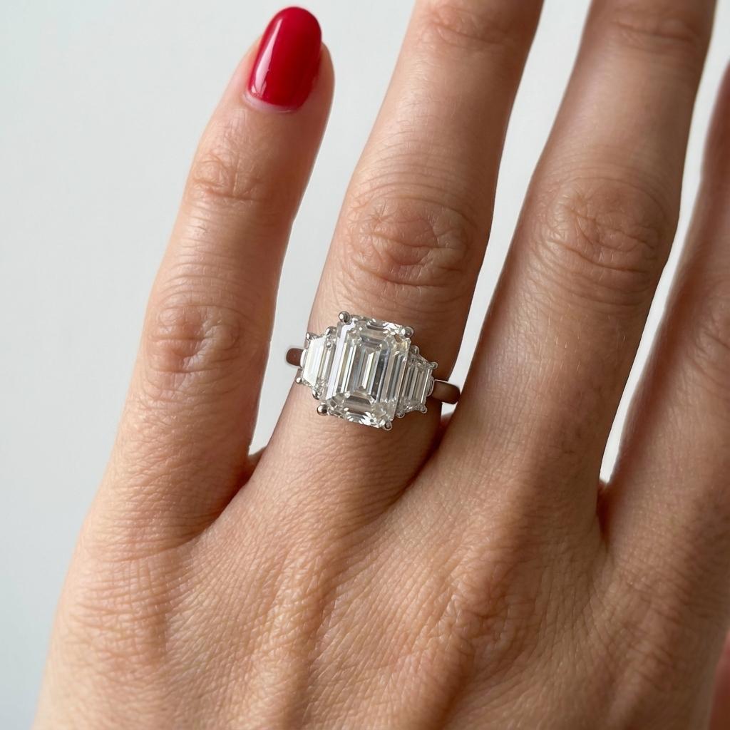 Bague en diamant certifié GIA de 3,50 carats, couleur E VS1, taille émeraude Unisexe en vente
