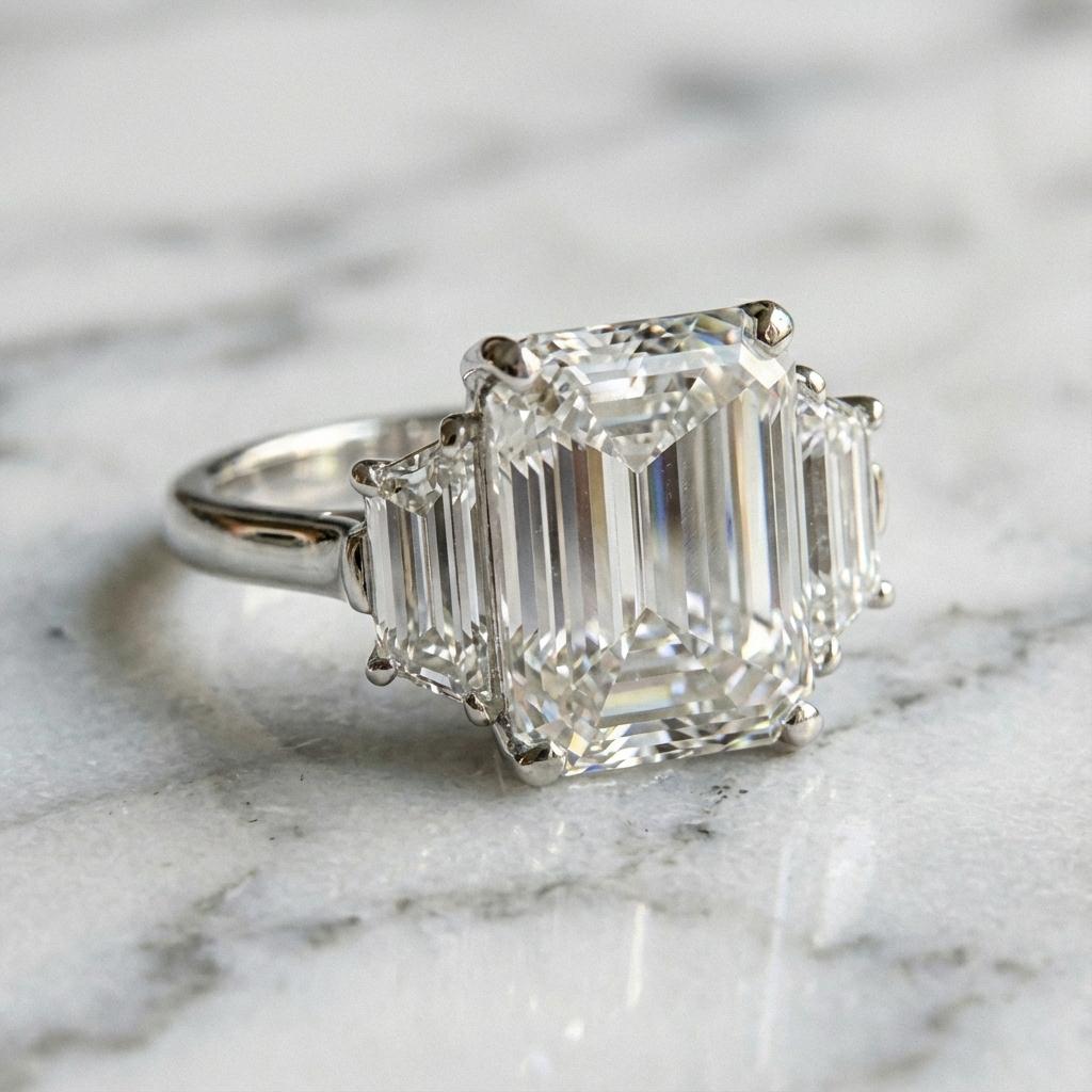 Contemporain Bague en diamant certifié GIA de 3,50 carats, couleur E VS1, taille émeraude en vente