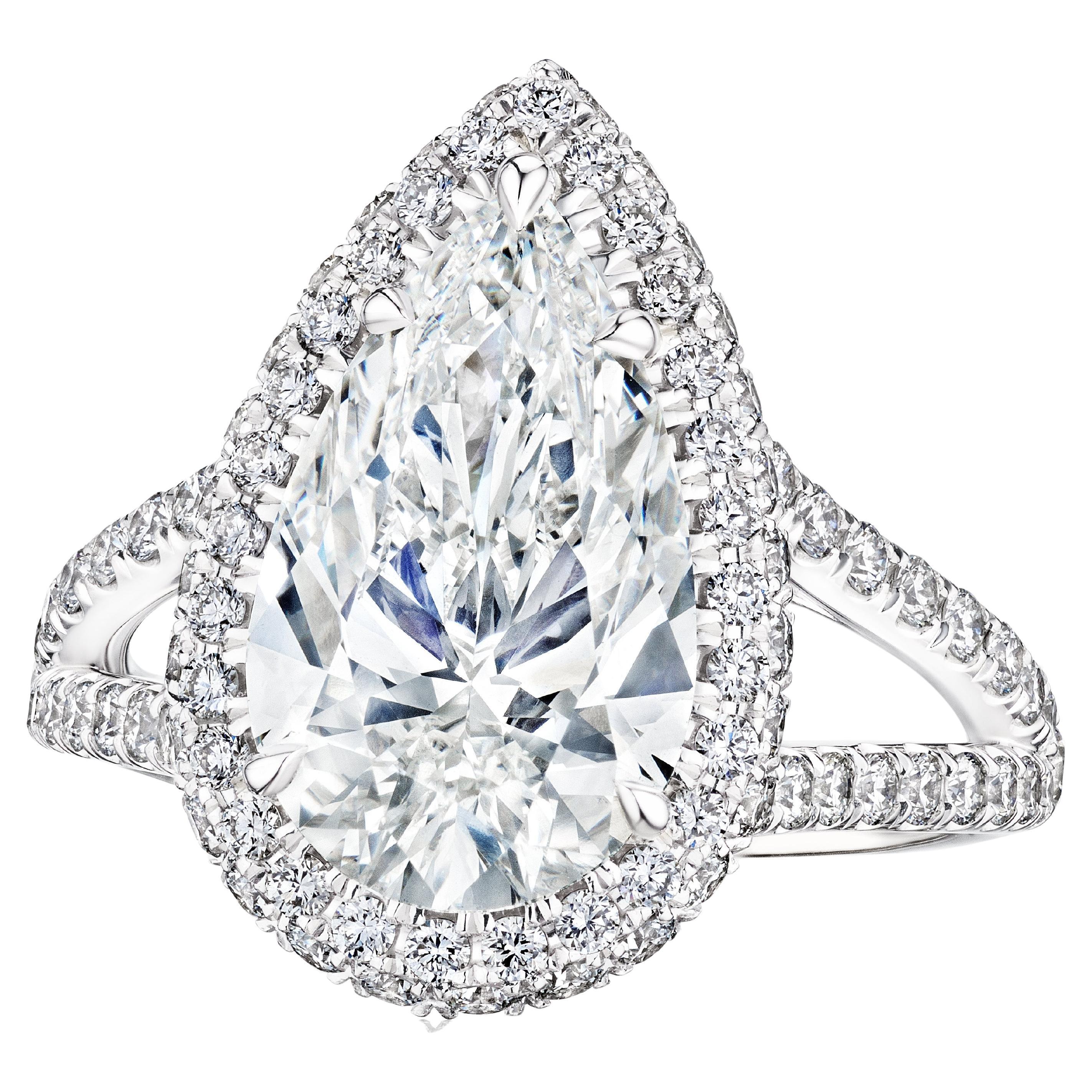 GIA Certified 3.50 Carat E SI1 Pear Diamond Engagement Ring "Landress" For Sale