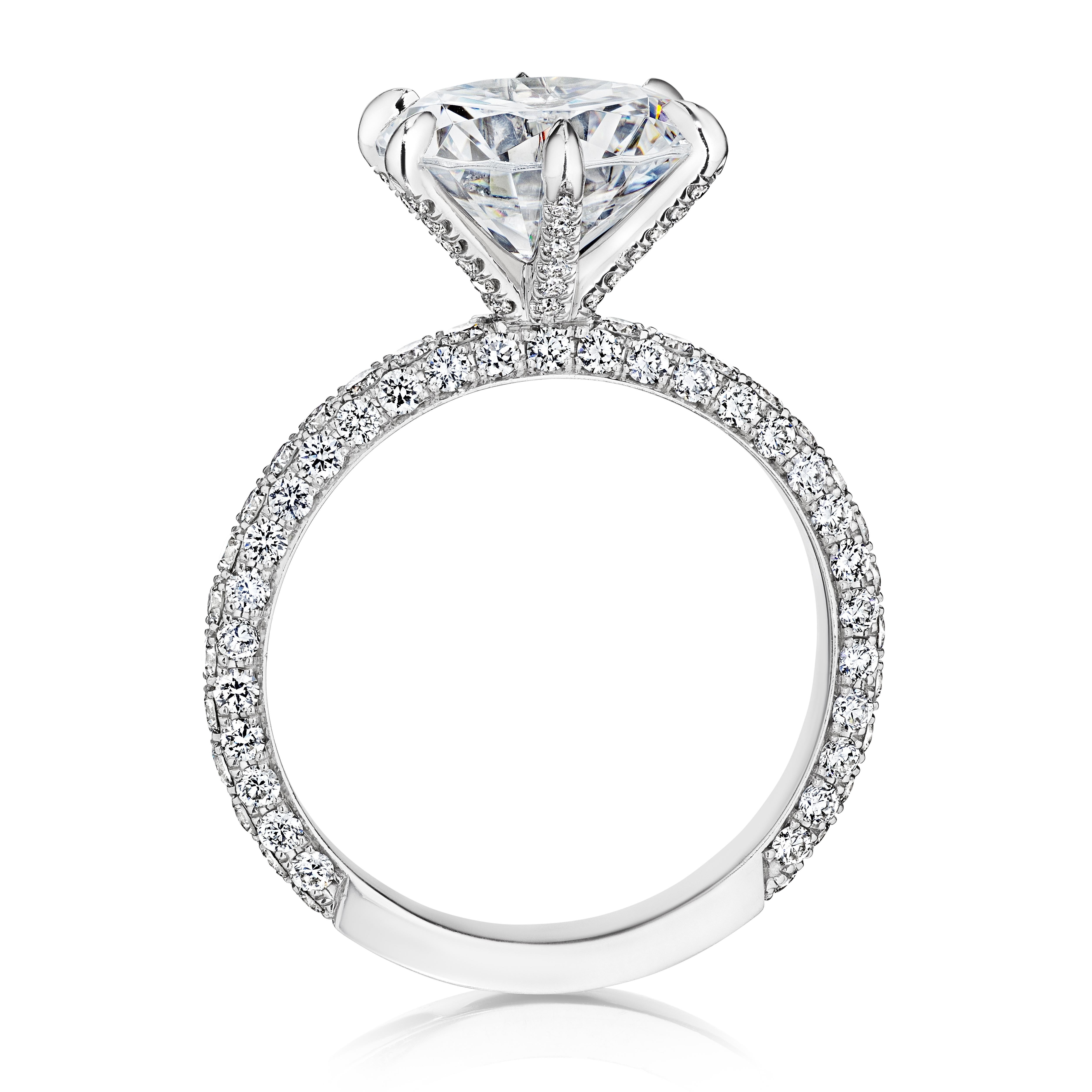 Embrace the extraordinary with 'Elle,' a ring that defines elegance in its purest form. This exquisite engagement ring boasts a GIA Certified 3.50 Carat Round Diamond that radiates unmatched brilliance. Its E color classification ensures a pristine,
