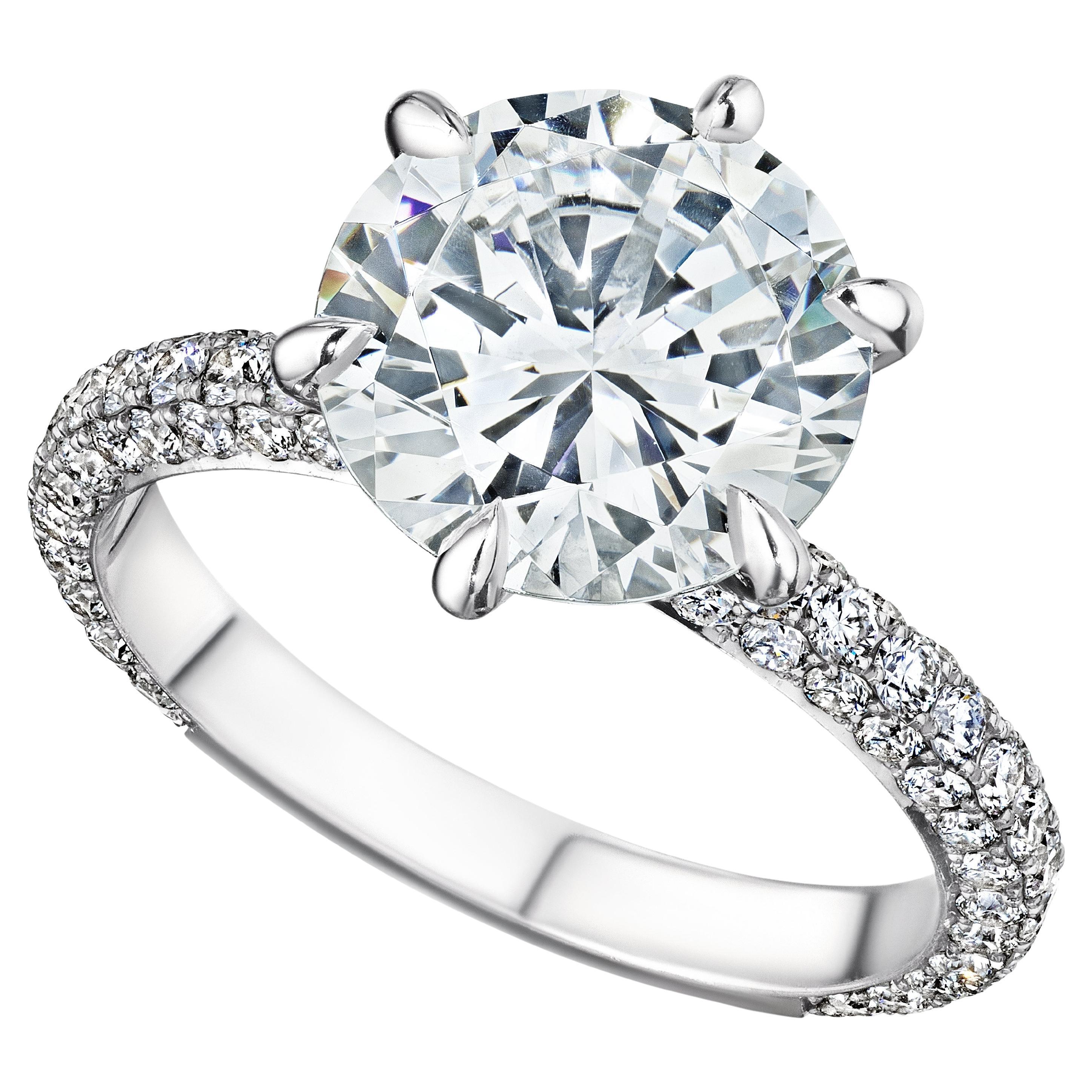 Bague de fiançailles « Elle » avec diamant rond de 3,50 carats certifié GIA E VS1 en vente