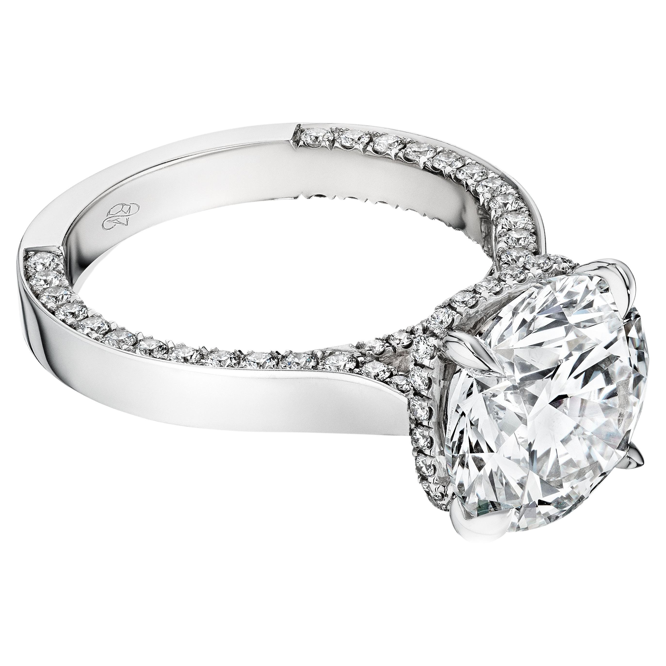 GIA Certified 3.50 Carat E VS1 Round Diamond Engagement Ring "Jazmina" For Sale