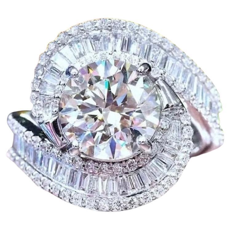 GIA Certified 3.50 Carat F/VS1  Round Brillant Shape Diamond 18K Gold Ring