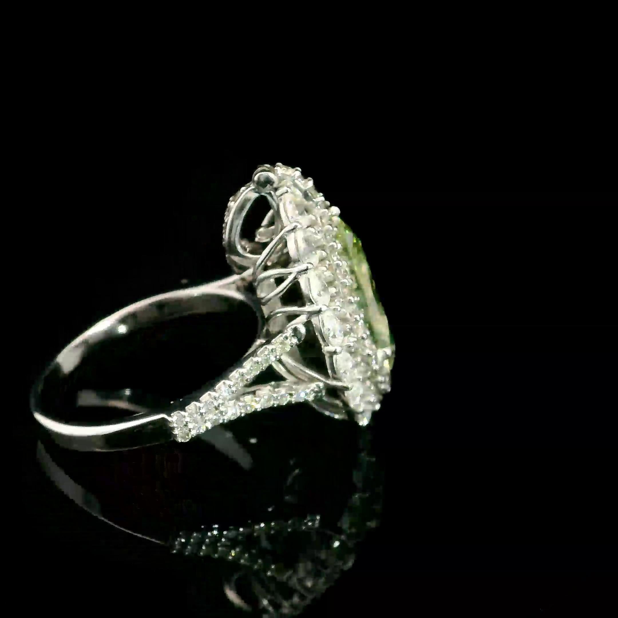 da uomo o donna Anello con diamante VS2 certificato GIA da 3,50 carati di colore giallo bruno-verdastro in vendita