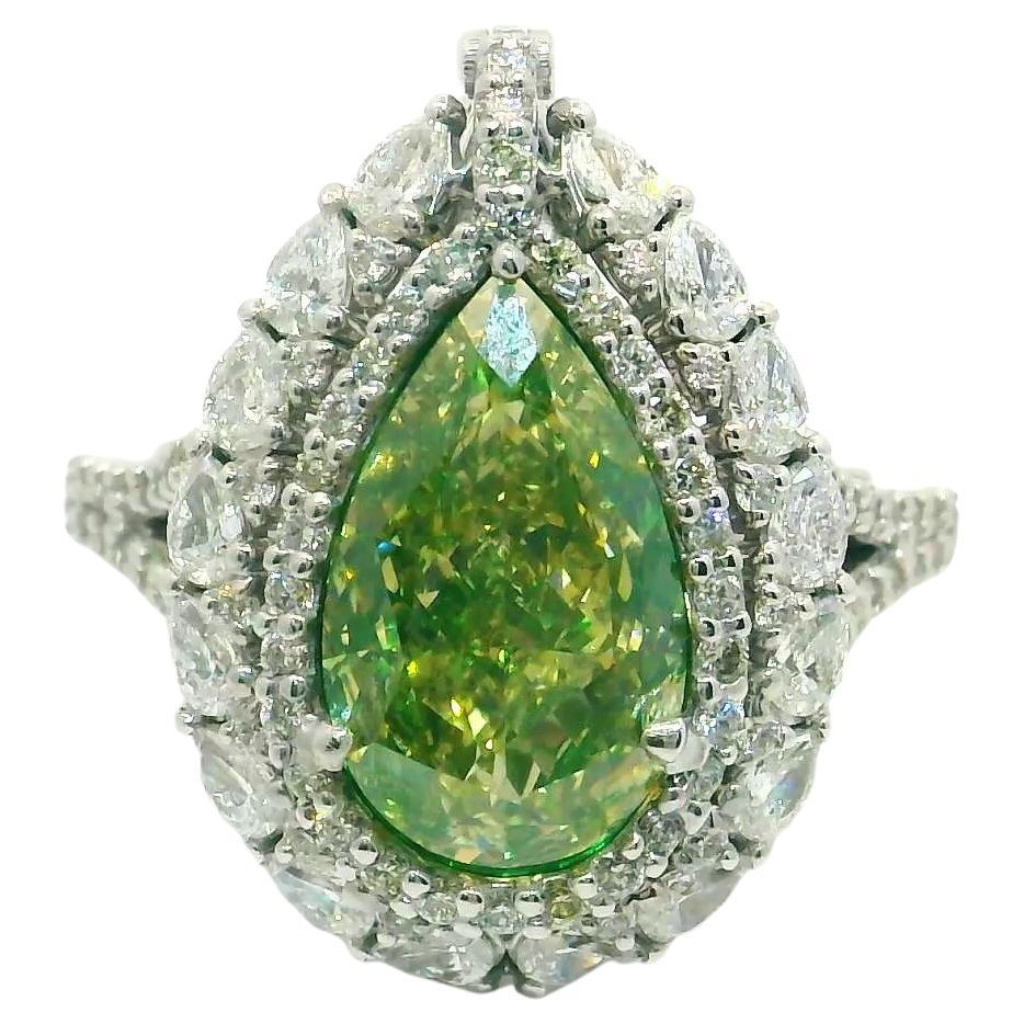 Bague en diamant certifié GIA de 3,50 carats de couleur jaune verdâtre VS2