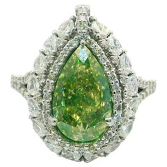 Bague en diamant certifié GIA de 3,50 carats de couleur jaune verdâtre VS2