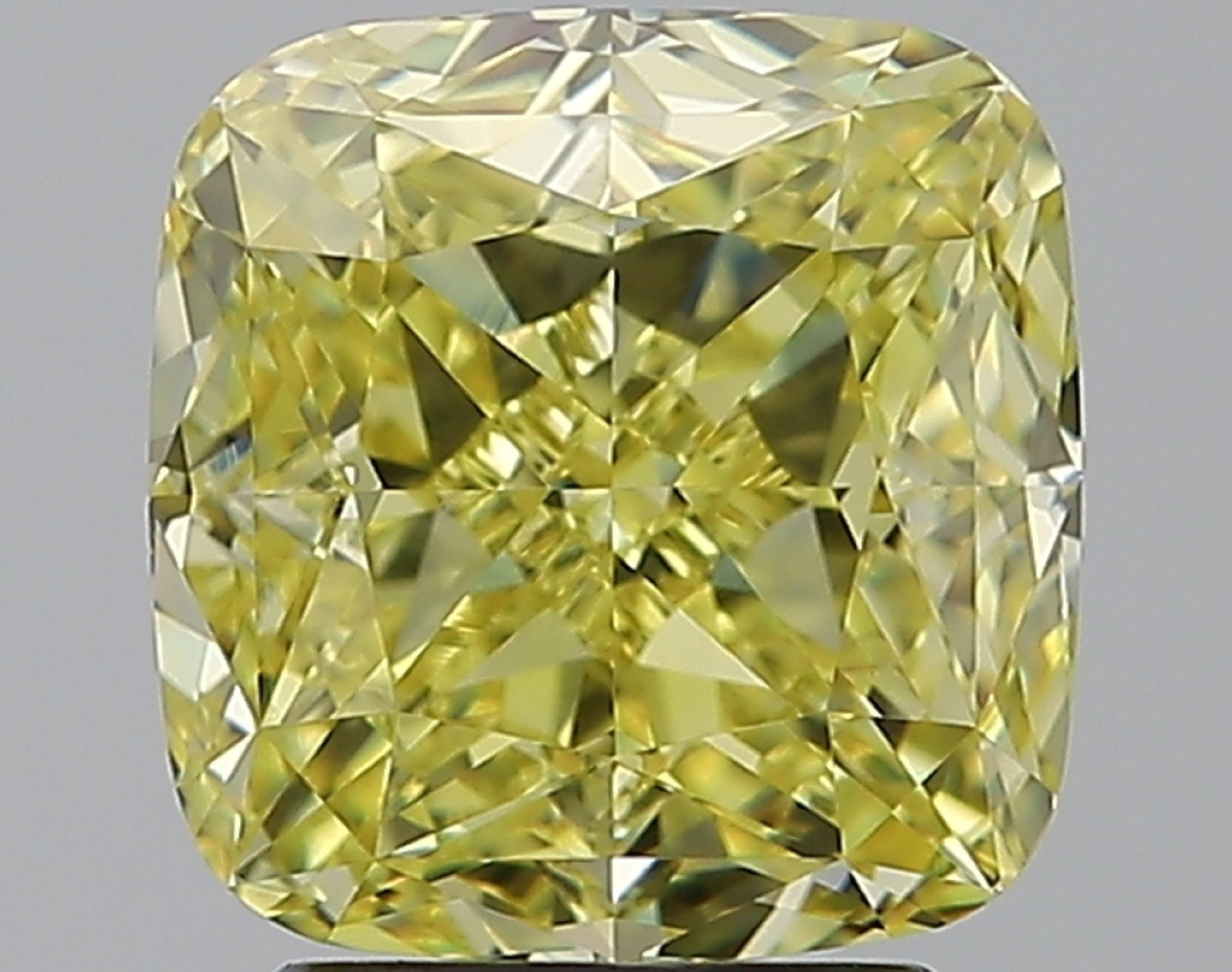 Modern GIA Certified 3.70 Carat Fancy Light Yellow Cushion Diamond Ring VVS1