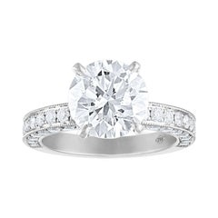 GIA Certified 3.50 Carat G VS2 Diamond Milgrain Gold Engagement Ring