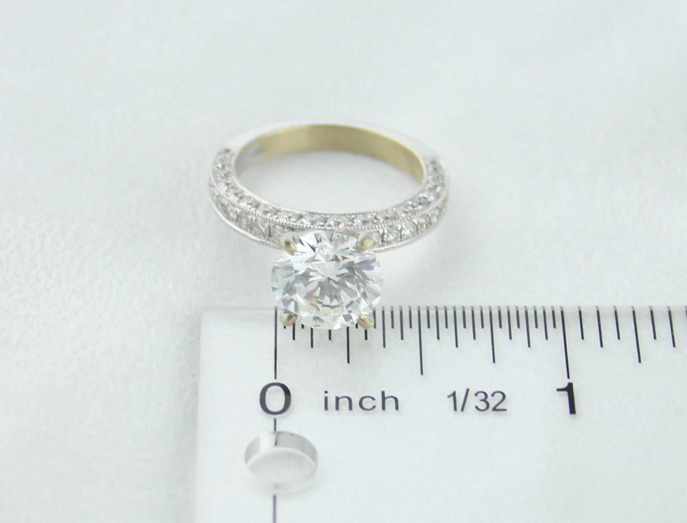 GIA Certified 3.50 Carat G VS2 Diamond Milgrain Gold Engagement Ring In New Condition For Sale In New York, NY