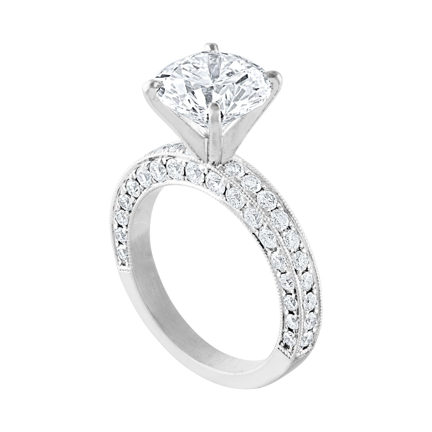 GIA Certified 3.50 Carat G VS2 Diamond Milgrain Gold Engagement Ring For Sale