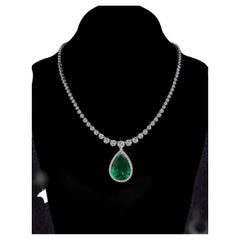 38 Carat Round Brilliant Cut Diamond Pear Cut Emerald Necklace