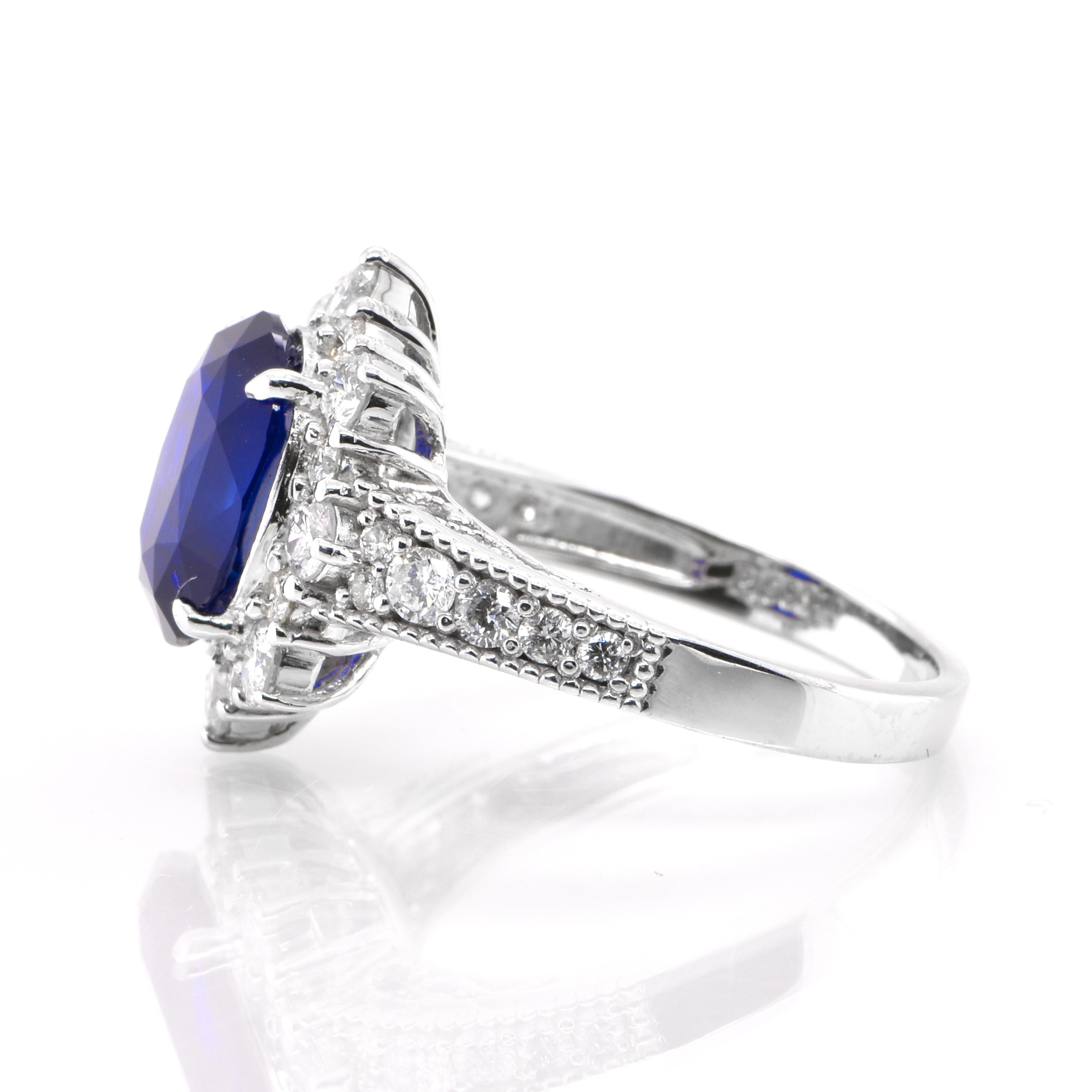 GIA Certified 3.50 Carat Natural Blue Sapphire and Diamond Ring Set in Platinum In New Condition For Sale In Tokyo, JP