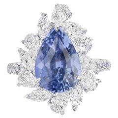 GIA Certified 3.50 Carat No Heat Ceylon Blue Sapphire Diamond Cocktail Ring