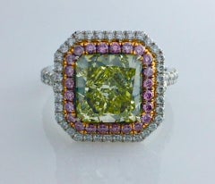 GIA Certified 3.50 Carat Radiant Natural Fancy Grayish Yellowish Green Diamond