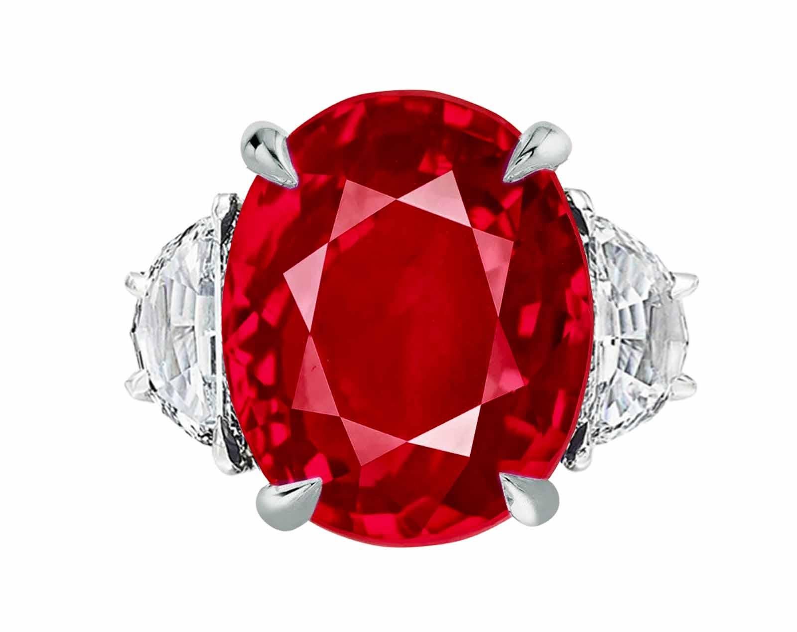 Modern GIA Certified 3.50 Carat Red Oval Ruby Diamond Ring For Sale
