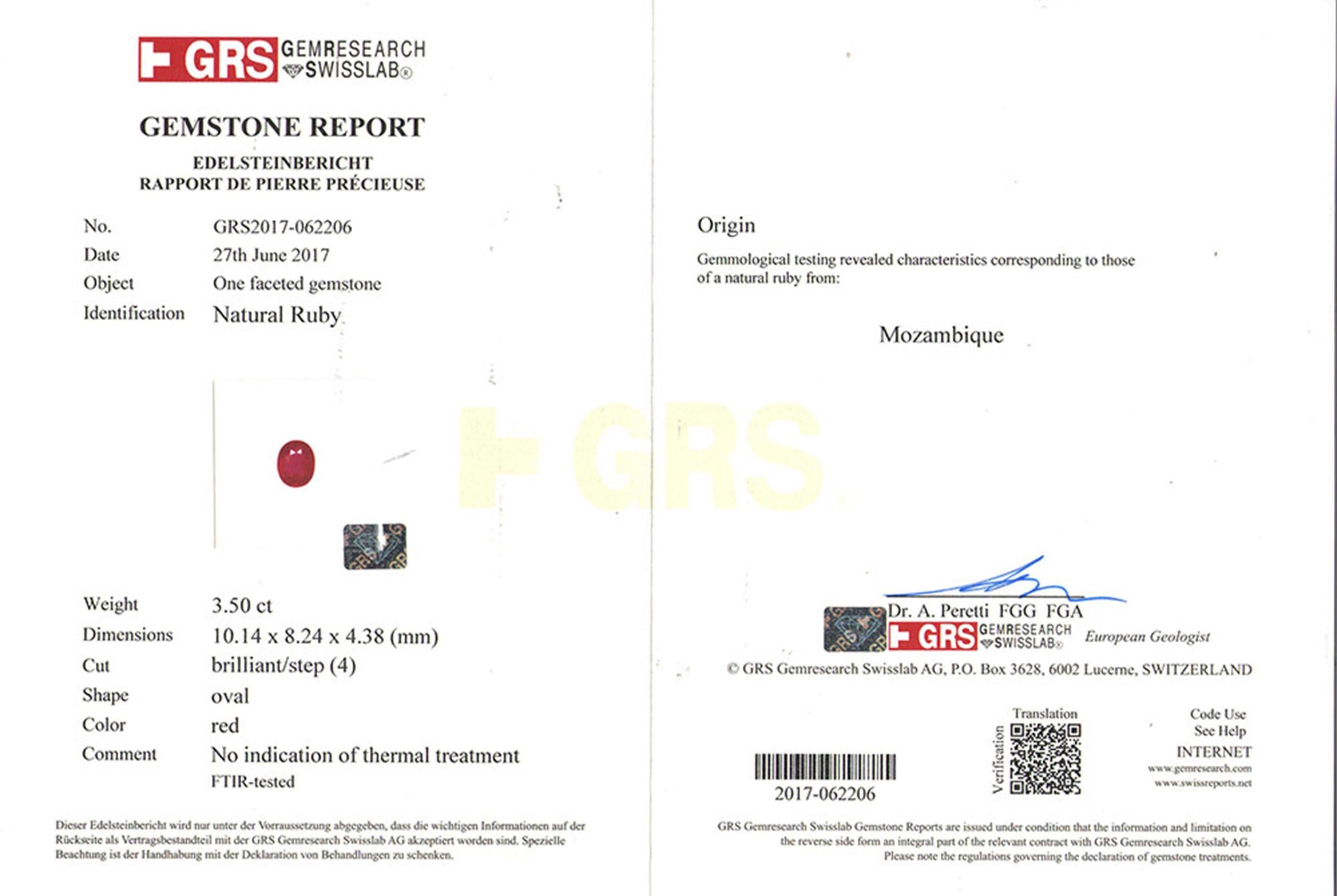 GIA-zertifizierter 3.50 Karat roter ovaler Rubin-Diamant-Ring im Zustand „Neu“ im Angebot in Rome, IT