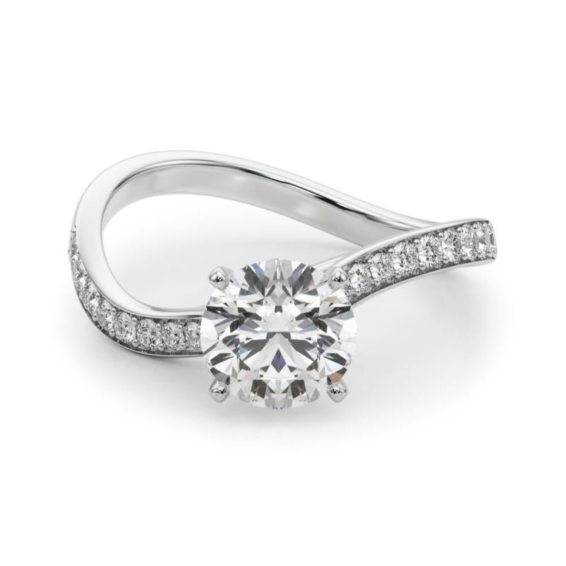 GIA Certified 3.50 Carat Round Curved Ocean Wave Pave Diamond Ring In New Condition For Sale In New York, NY