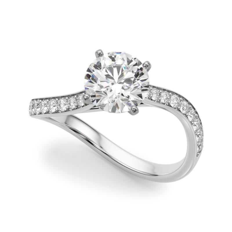 GIA Certified 3.50 Carat Round Curved Ocean Wave Pave Diamond Ring