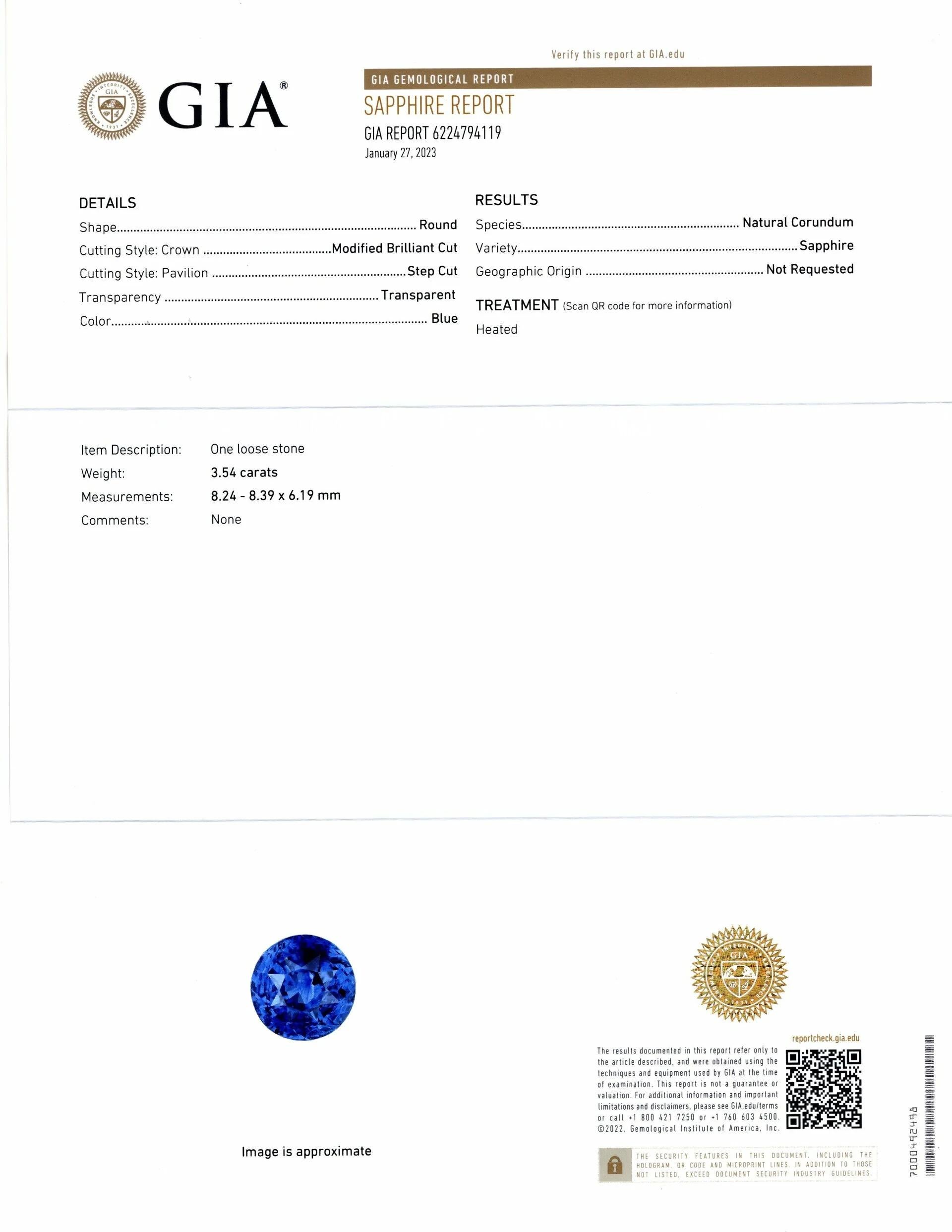 Bague en saphir bleu royal de 3,50 carats certifié par le GIA et diamant de taille ronde Pour femmes en vente