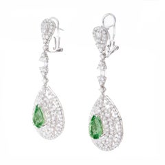 GIA Certified 3.50 Carat Tsavorite Garnet Diamond Gold Dangle Drop Earrings