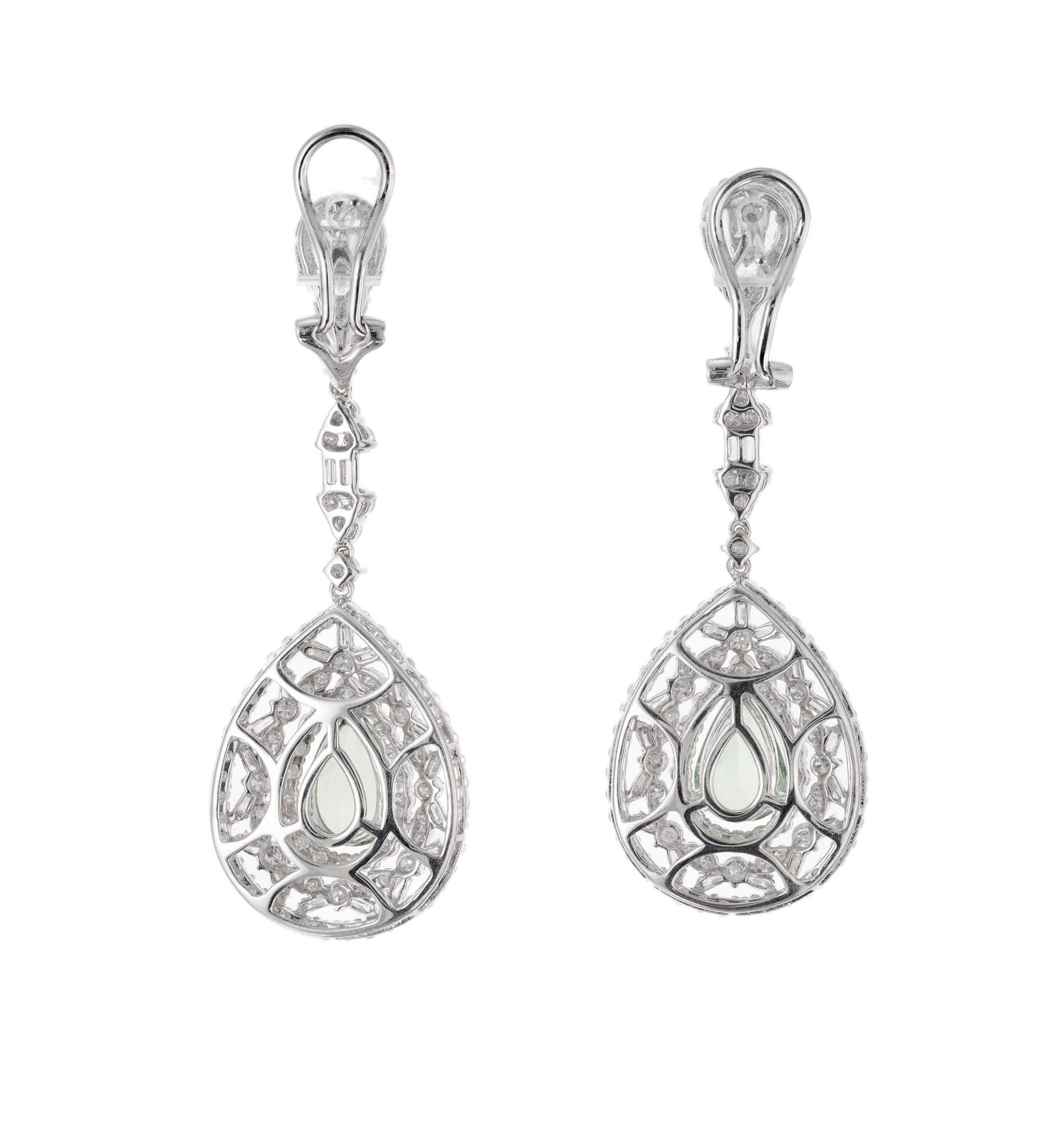 Pear Cut GIA Certified 3.50 Carat Tsavorite Garnet Diamond Gold Dangle Drop Earrings For Sale