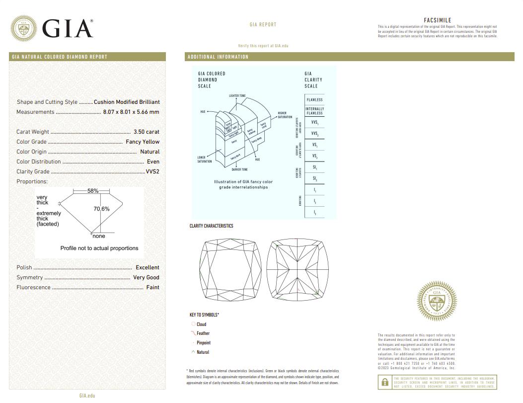 Verlobungsring aus Platin mit GIA-zertifiziertem 3,50 Karat gelbem Diamant (Zeitgenössisch) im Angebot