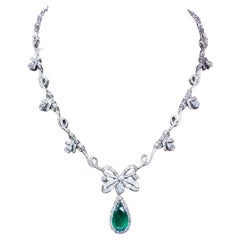 AIG Certified 3.50 Carat Zambian Emerald 5.90 Carat Diamonds 18K Gold Necklace