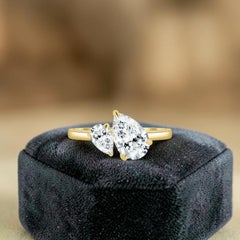 GIA Certified 3.50 Carats F/VS1 Pear Diamonds Toi Et Moi Ring in 18K Yellow Gold