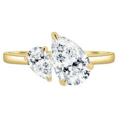 GIA Certified 3.50 Carats F/VS1 Pear Diamonds Toi Et Moi Ring in 18K Yellow Gold