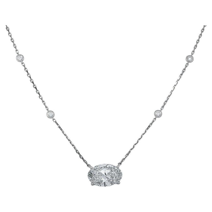 Collier en or 18 carats certifié GIA 3,50 carats F/VVS1 diamant de forme ovale