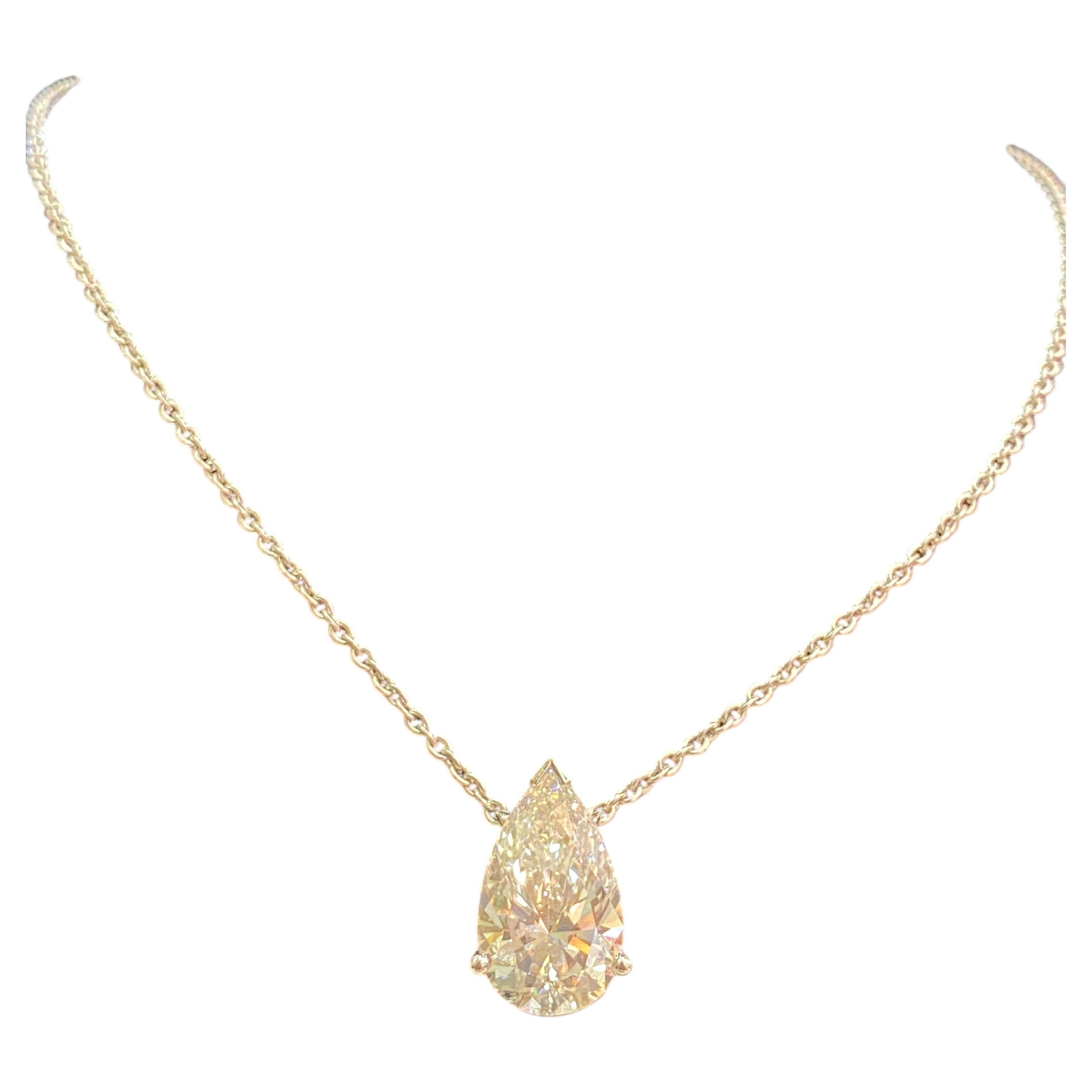 GIA Certified 3.50 Carats G VS2 Pear Diamond Necklace in 18K White Gold 16inches