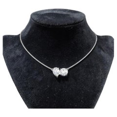 GIA Certified 3.50 Cts F/VS1 Pear & Round Diamonds Toi Et Moi Necklace 18K Gold