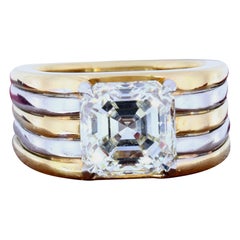 Retro GIA Certified 3.51 Carat Asscher Cut Diamond Multicolored Gold Ring