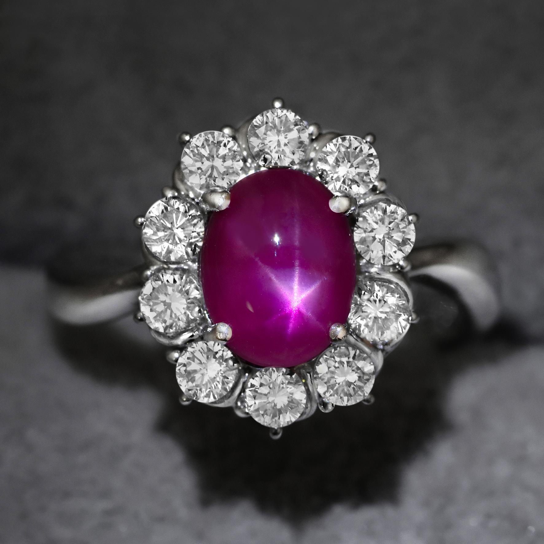 GIA Certified 3.51 Carat Burmese Star Ruby and Diamond Ring Made in Platinum For Sale 4