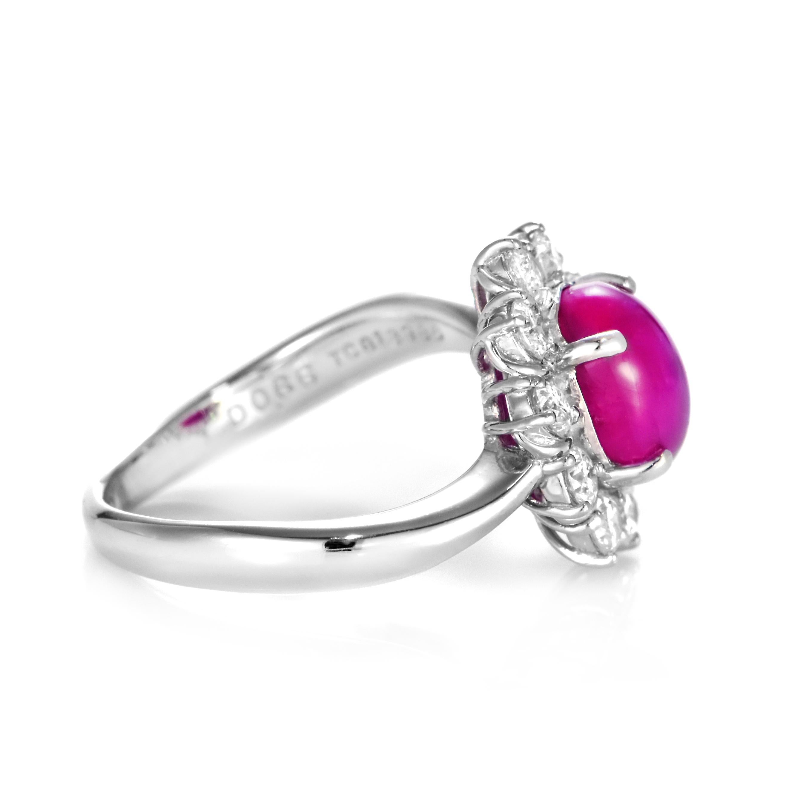 GIA Certified 3.51 Carat Burmese Star Ruby and Diamond Ring Made in Platinum For Sale 5