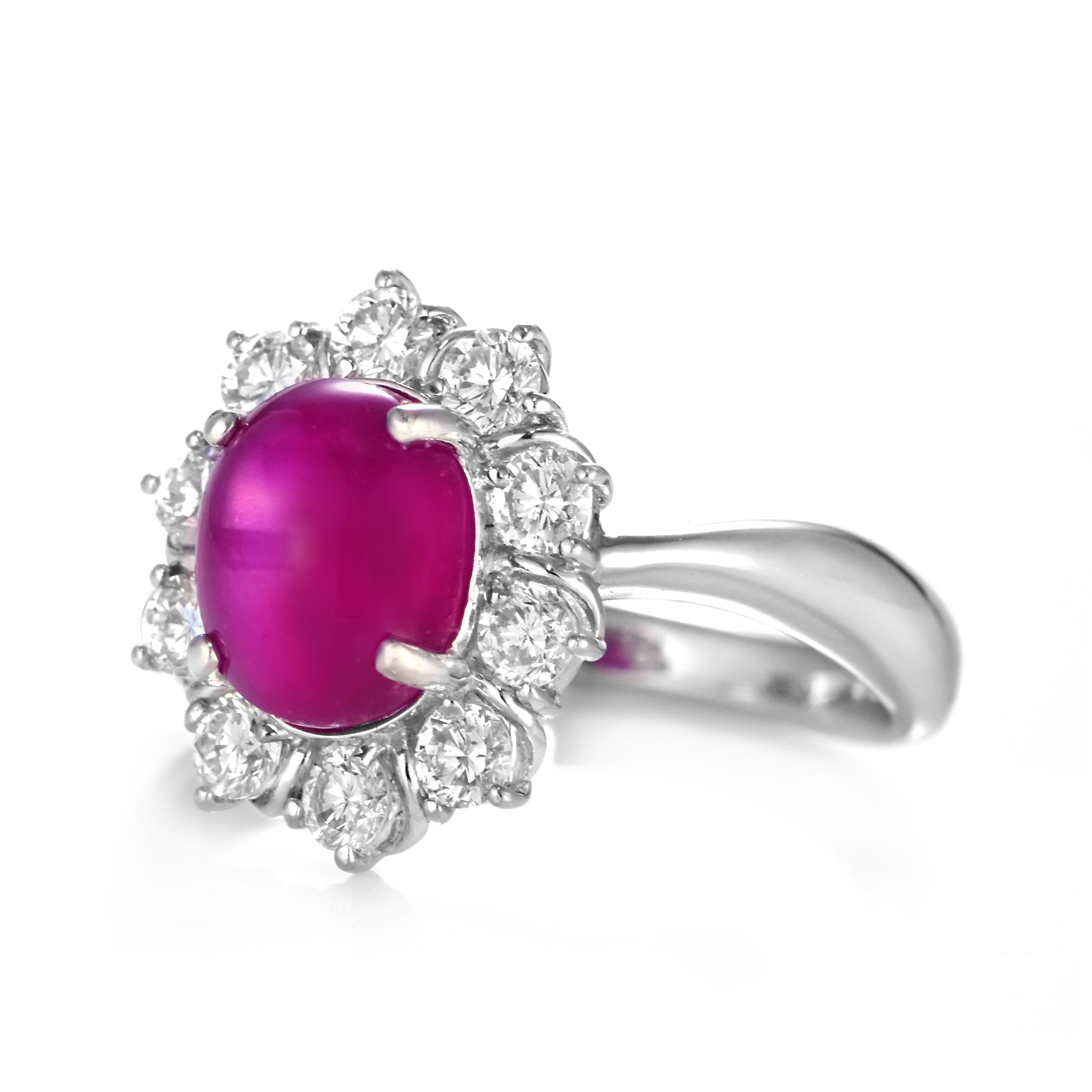 GIA Certified 3.51 Carat Burmese Star Ruby and Diamond Ring Made in Platinum For Sale 8