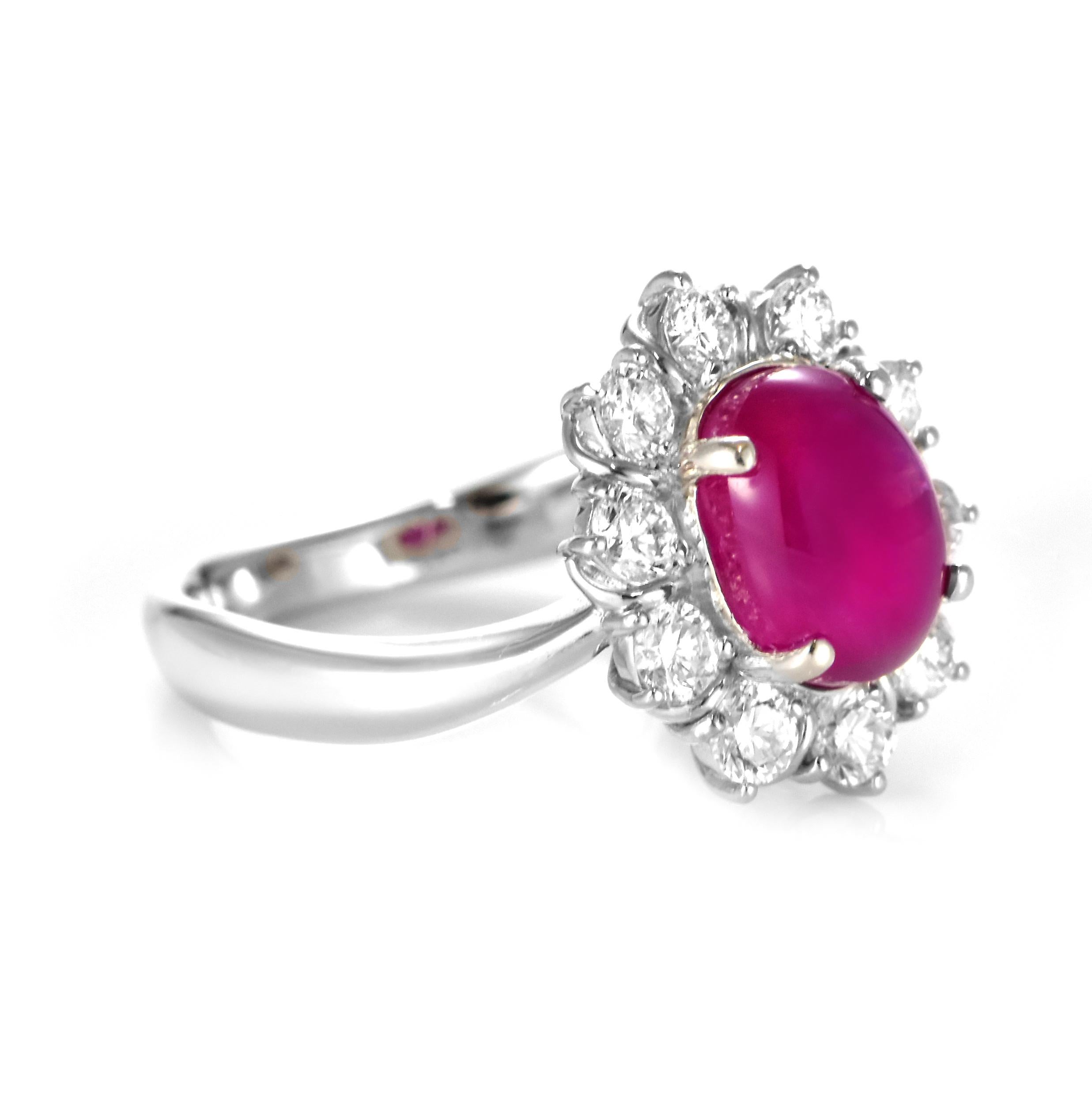 GIA Certified 3.51 Carat Burmese Star Ruby and Diamond Ring Made in Platinum For Sale 9