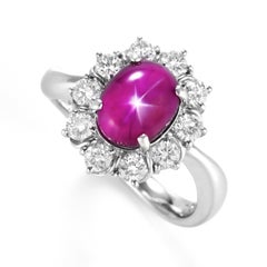 GIA Certified 3.51 Carat Burmese Star Ruby and Diamond Ring Made in Platinum