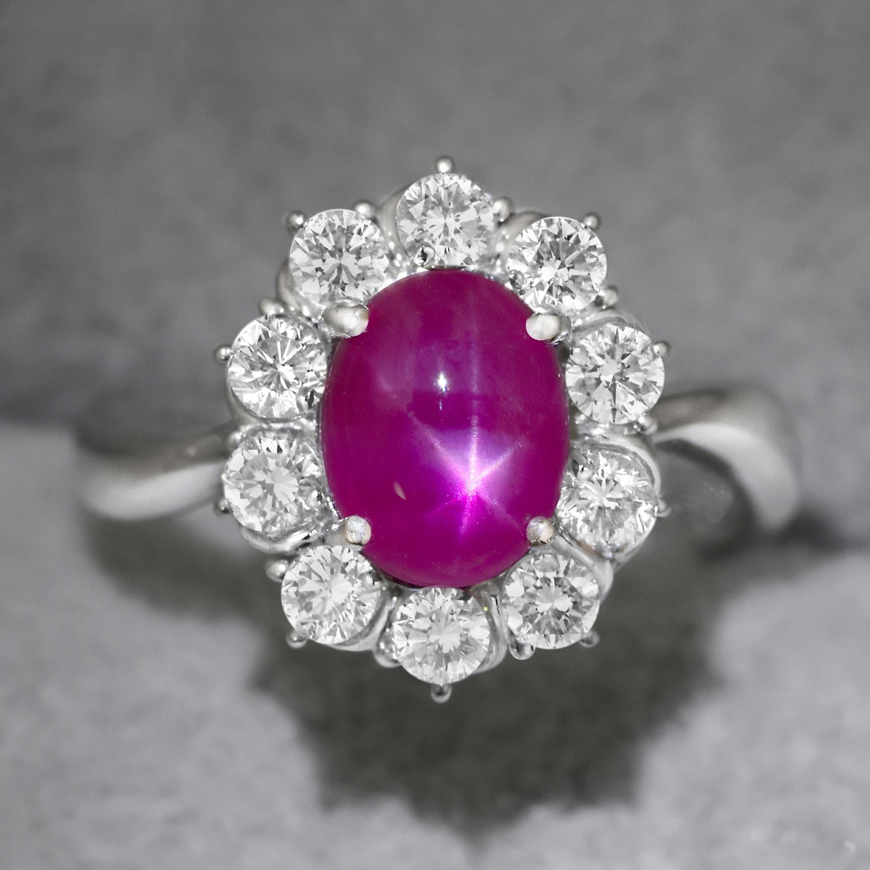 Modern GIA Certified 3.51 Carat Burmese Star Ruby and Diamond Ring Made in Platinum For Sale