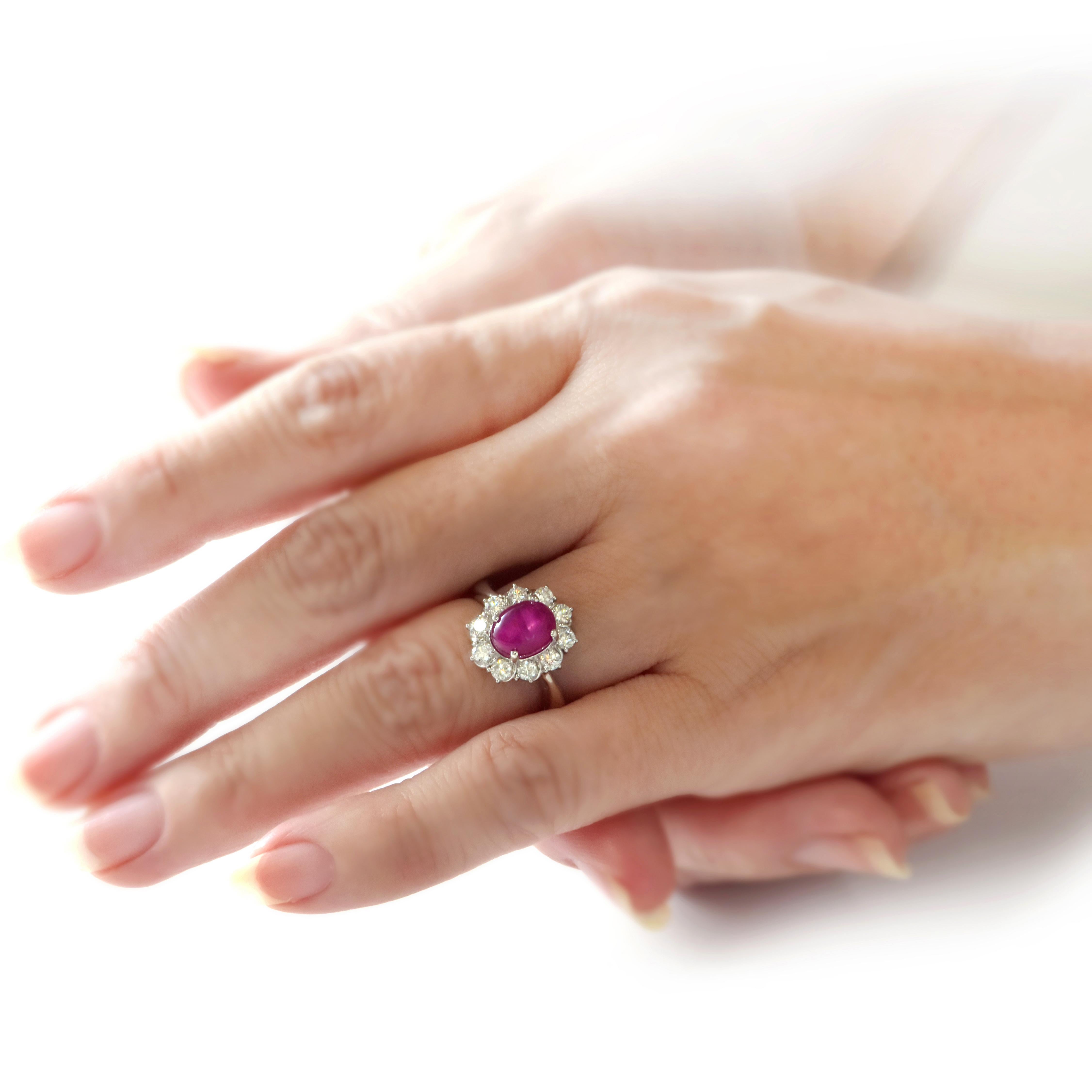 Women's GIA Certified 3.51 Carat Burmese Star Ruby and Diamond Ring Made in Platinum For Sale