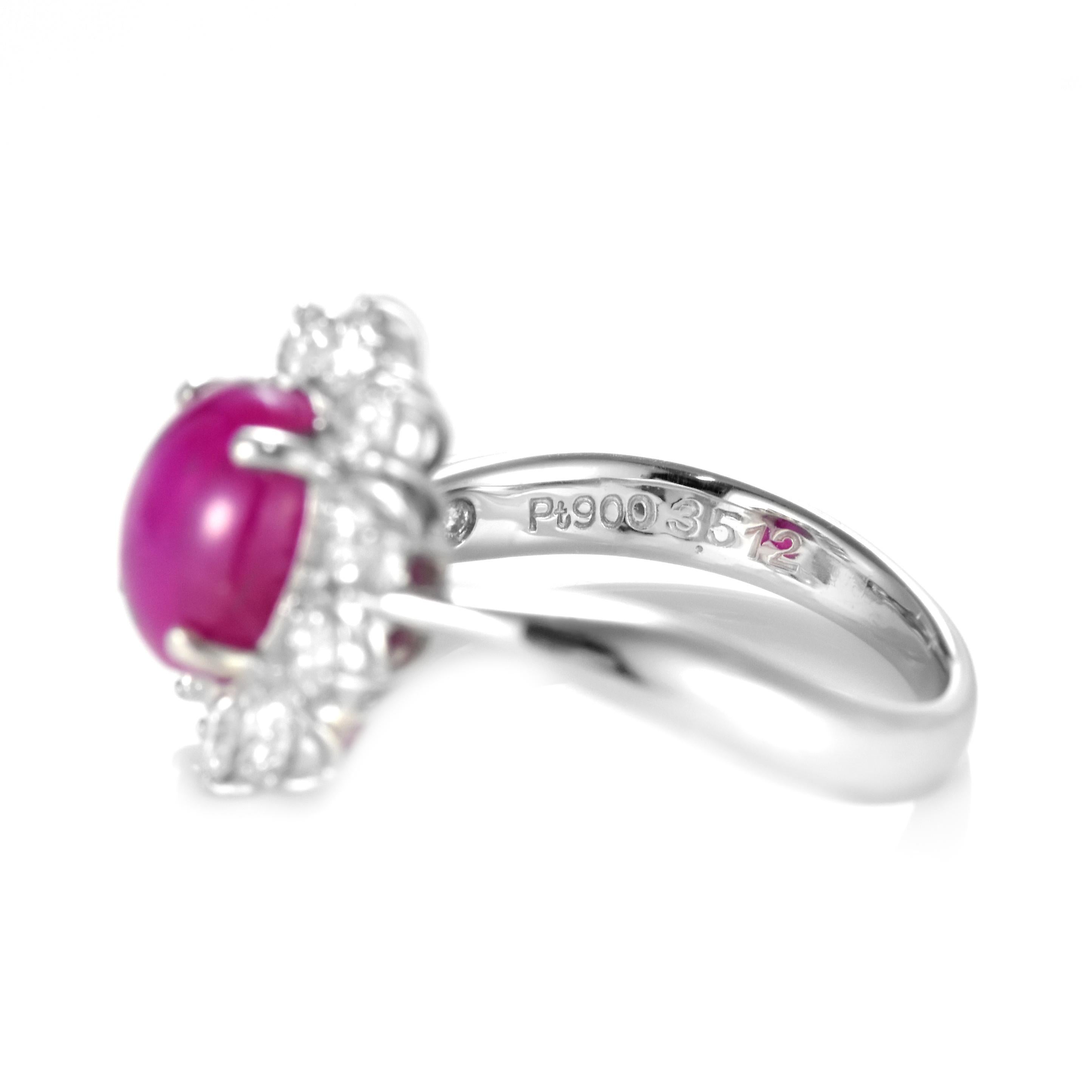 GIA Certified 3.51 Carat Burmese Star Ruby and Diamond Ring Made in Platinum For Sale 2