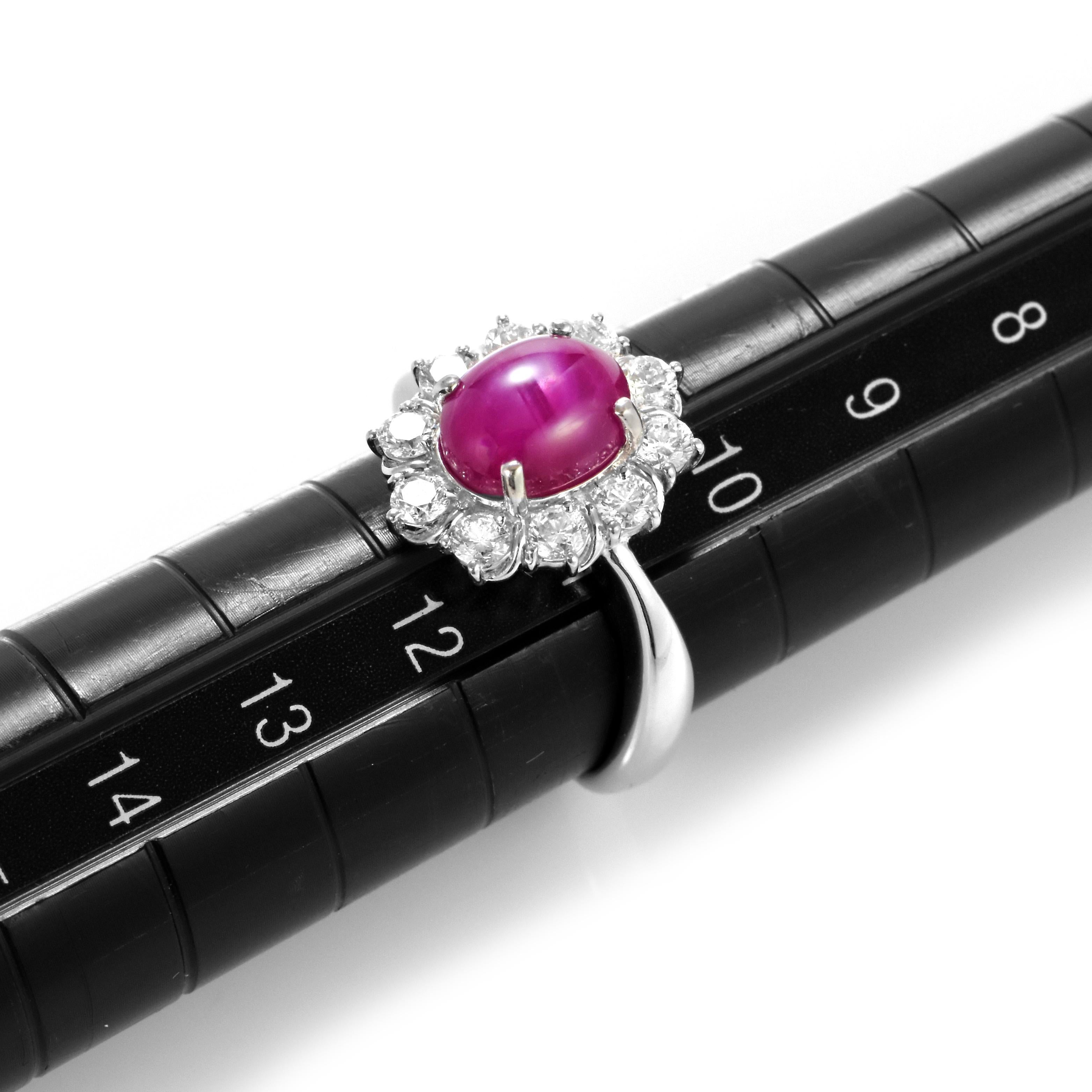 GIA Certified 3.51 Carat Burmese Star Ruby and Diamond Ring Made in Platinum For Sale 3