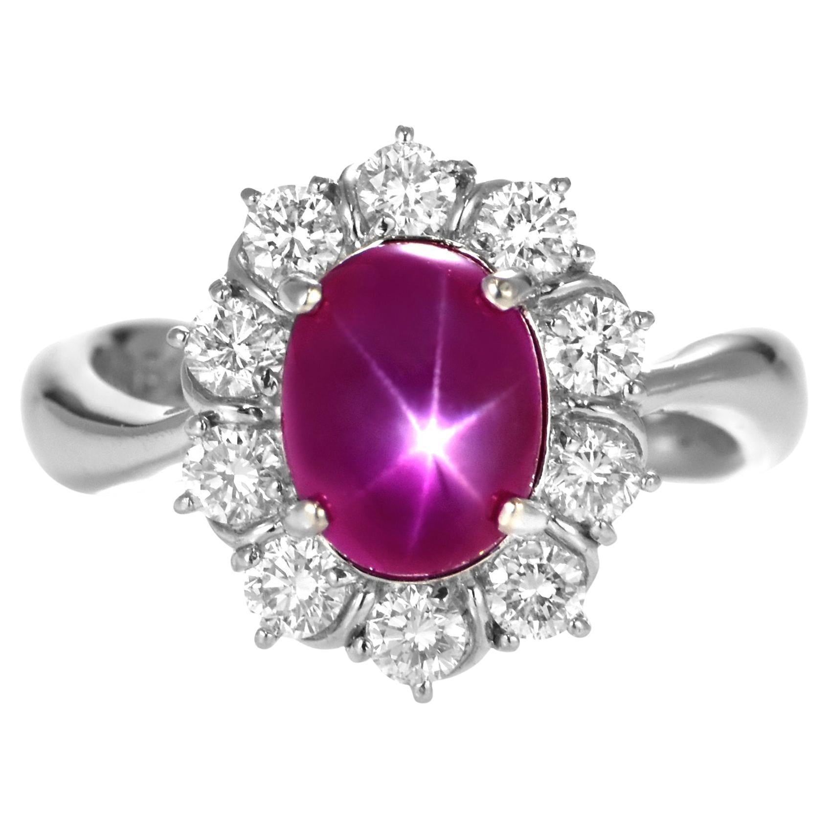 GIA Certified 3.51 Carat Burmese Star Ruby and Diamond Ring Made in Platinum