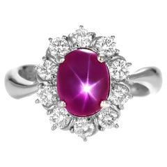 GIA Certified 3.51 Carat Burmese Star Ruby and Diamond Ring Made in Platinum