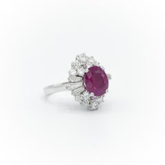 GIA Certified 3.51 Carat Oval Cut Burma Ruby & Diamond 18 Karat Cocktail Ring