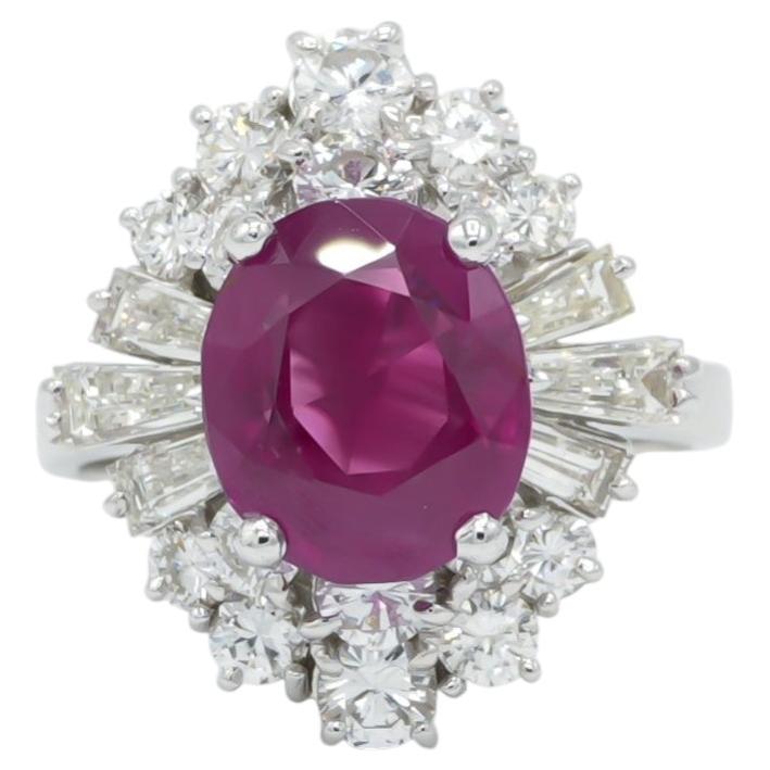 GIA Certified 3.51 Carat Oval Cut Burma Ruby & Diamond 18 Karat Cocktail Ring For Sale