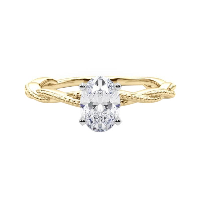 Bague à diamant certifiée GIA de 3.51 carat, ovale, à anneau tressé et torsadé